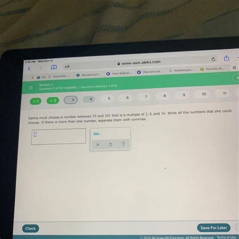 write the multiples of 5 between 20 and 55|Salma must choose a number between 55 and 101 that is a multiple .